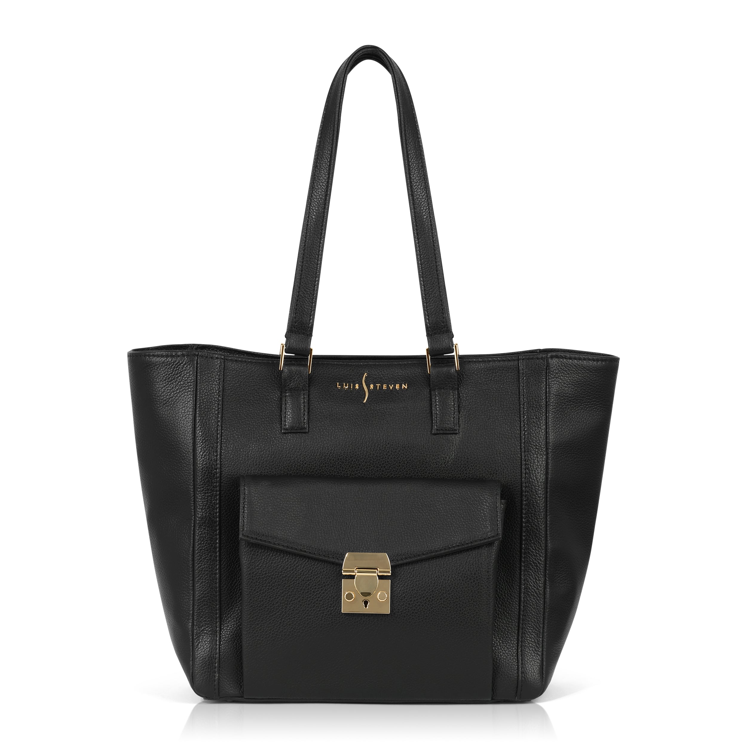 Classic Tote - Black Pebble with Front Pocket