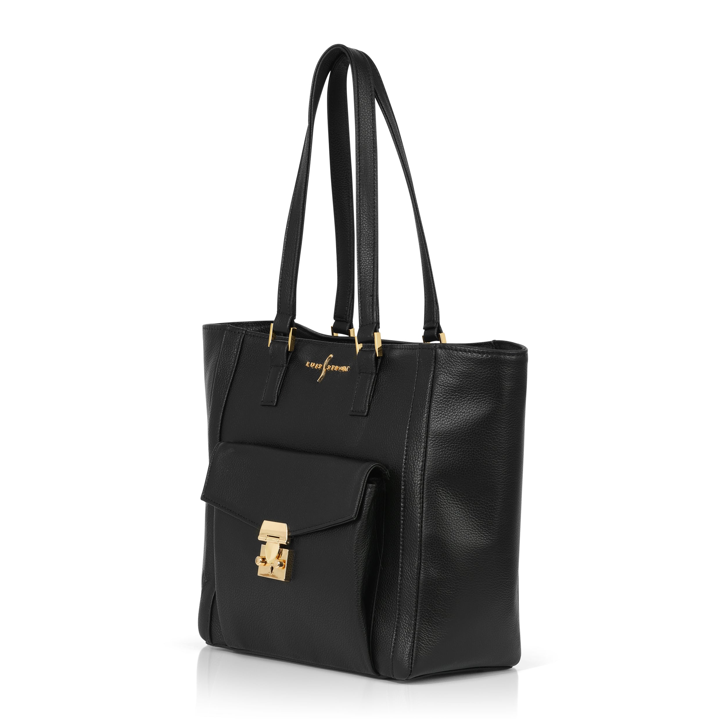 Classic Tote - Black Pebble with Front Pocket