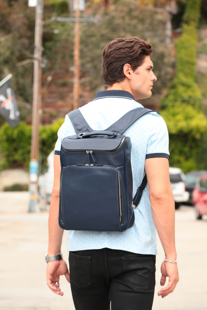 Medium Laptop Backpack 15"/16" screen - Blue Calf Skin