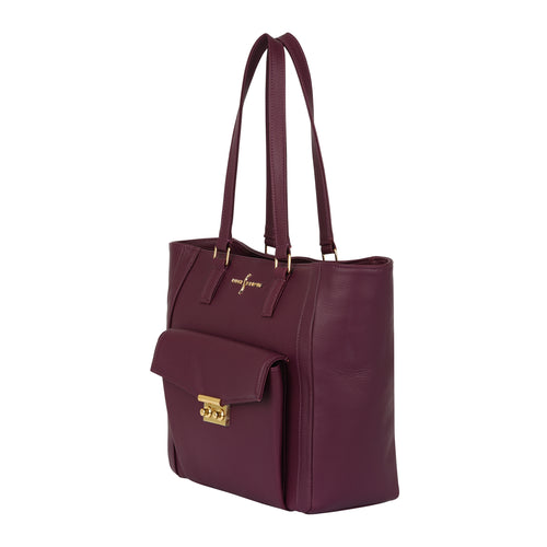 Classic Tote - Burgundy Pebble with Front Pocket