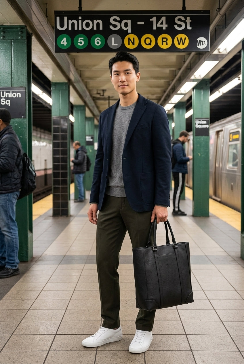 Tall Laptop Tote - Black Pebble