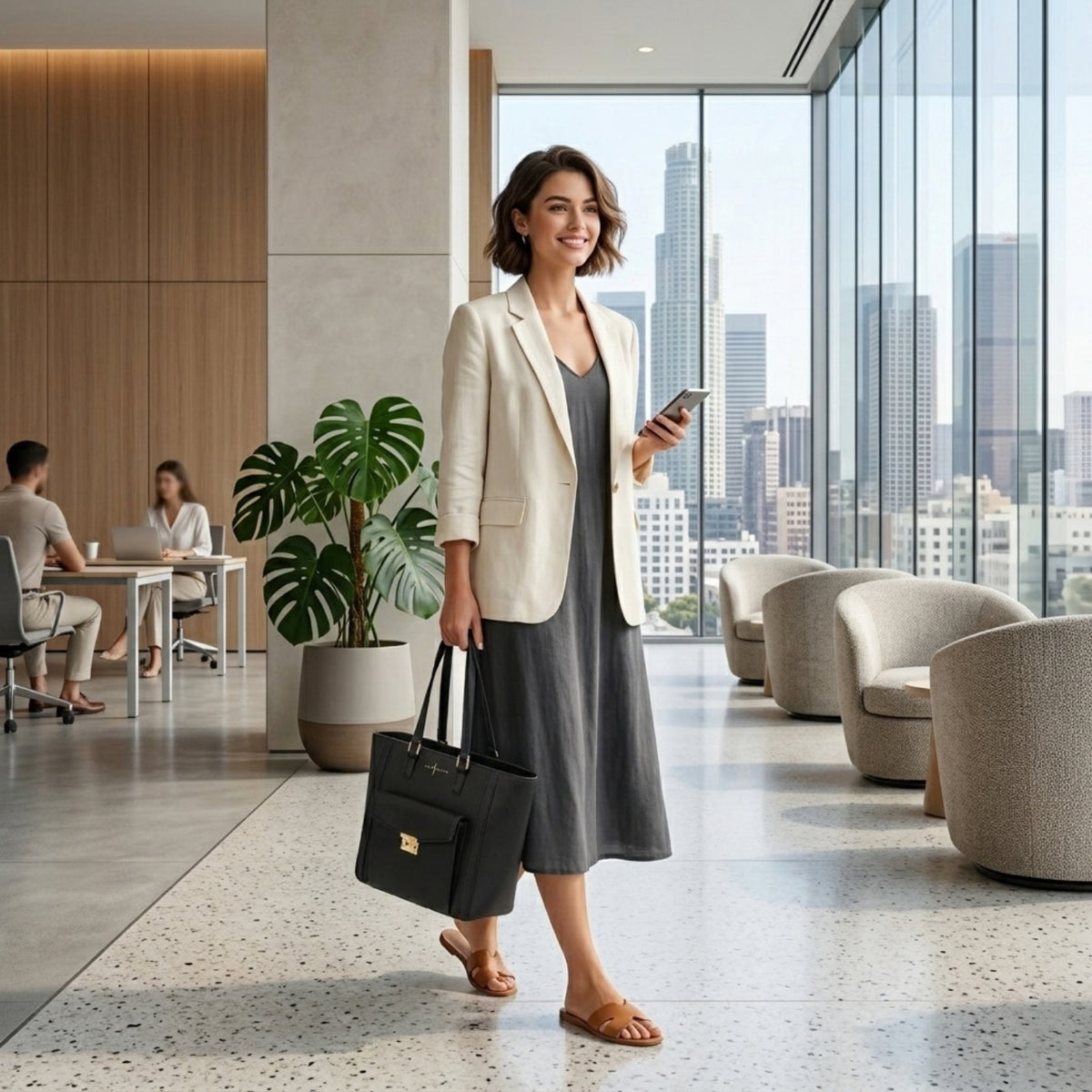 Classic Tote - Black Pebble with Front Pocket