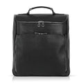 Luis Steven black pebble leather briefcase-style backpack with top handle and multiple zippered compartments.
