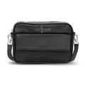 Luis Steven black pebble leather crossbody camera bag with front phone pocket and nickel hardware