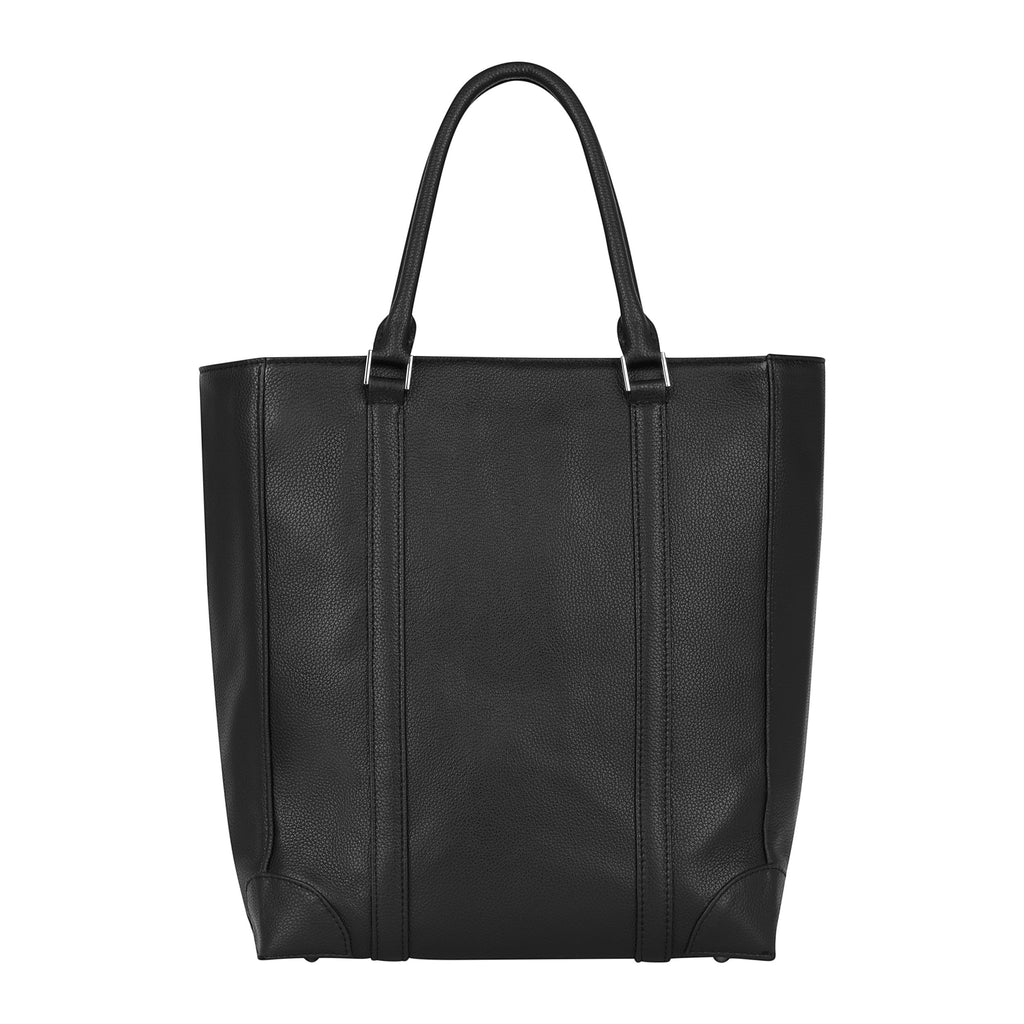 Luis Steven black Italian pebble leather vertical laptop tote bag with top handles and nickel hardware
