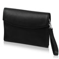 Luis Steven black Italian pebble leather men's clutch with a detachable wristlet and nickel hardware.