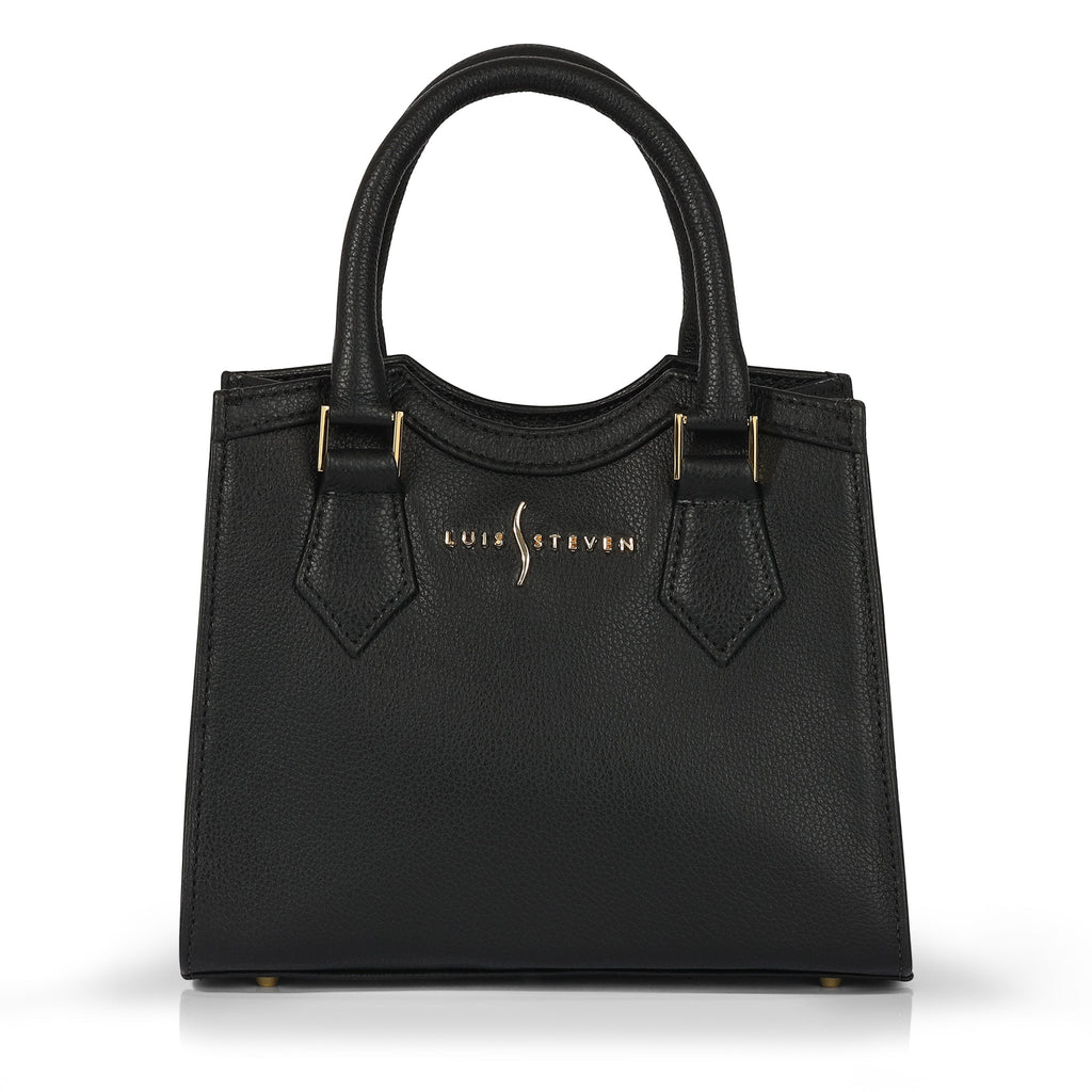 Luis Steven Donna's mini tote in black Italian pebble leather with gold hardware and top handles
