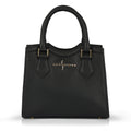 Luis Steven Donna's mini tote in black Italian pebble leather with gold hardware and top handles
