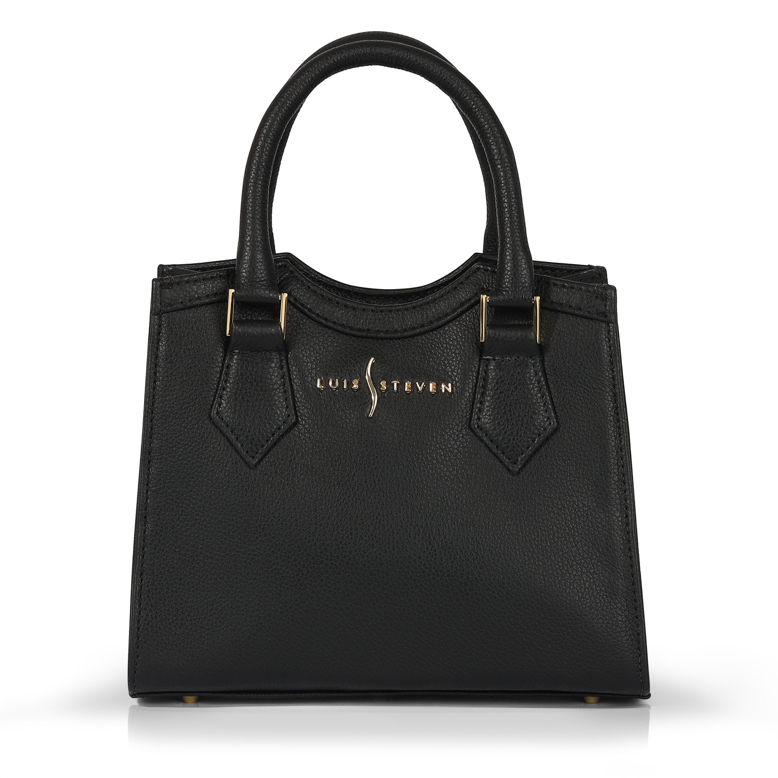 Luis Steven Donna's mini tote in black Italian pebble leather with gold hardware and top handles