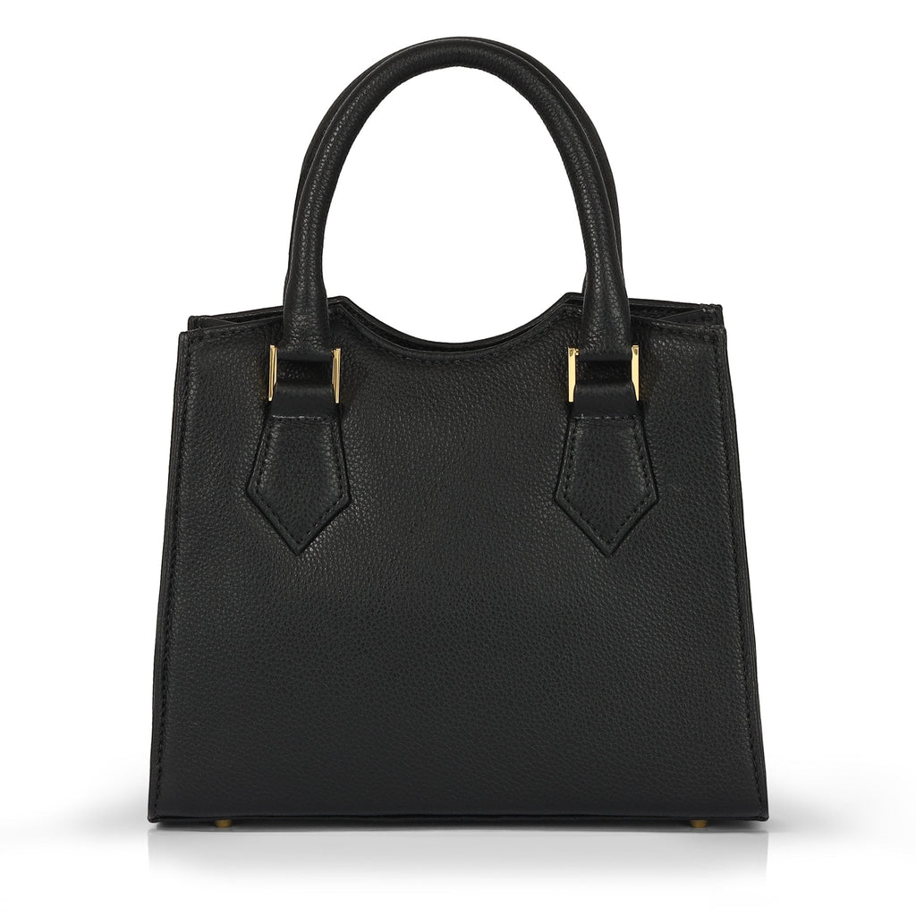 Luis Steven Donna's Mini Tote in black Italian pebble leather with gold hardware and top handles.