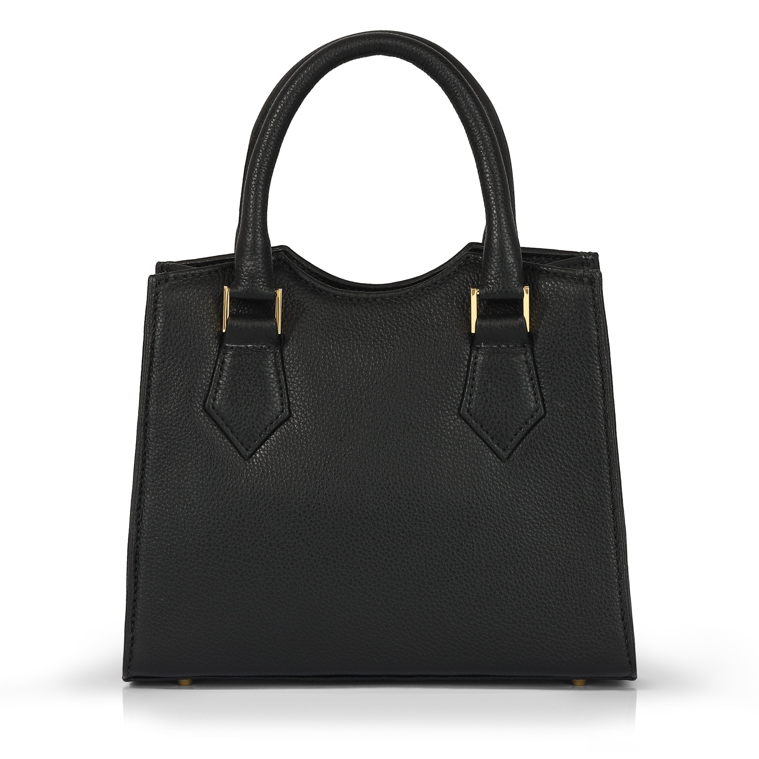 Luis Steven Donna's Mini Tote in black Italian pebble leather with gold hardware and top handles.