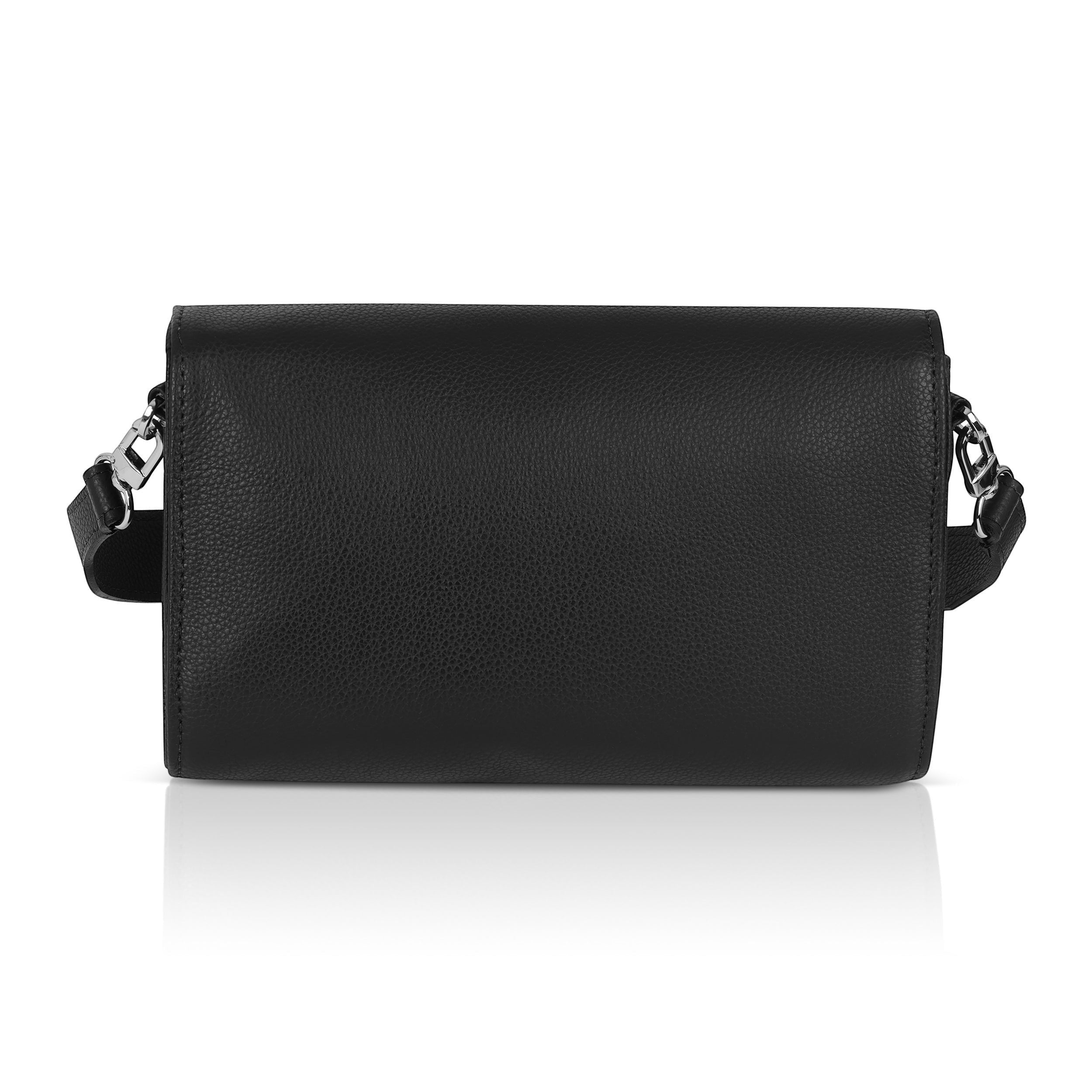Luis Steven black pebble leather Kelly shoulder bag with nickel hardware and convertible strap