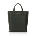 Luis Steven black pebble leather tall bucket tote with gold hardware and top zipper closure, ideal for work.