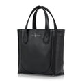 Luis Steven black pebble leather small bucket tote with top handles and silver hardware