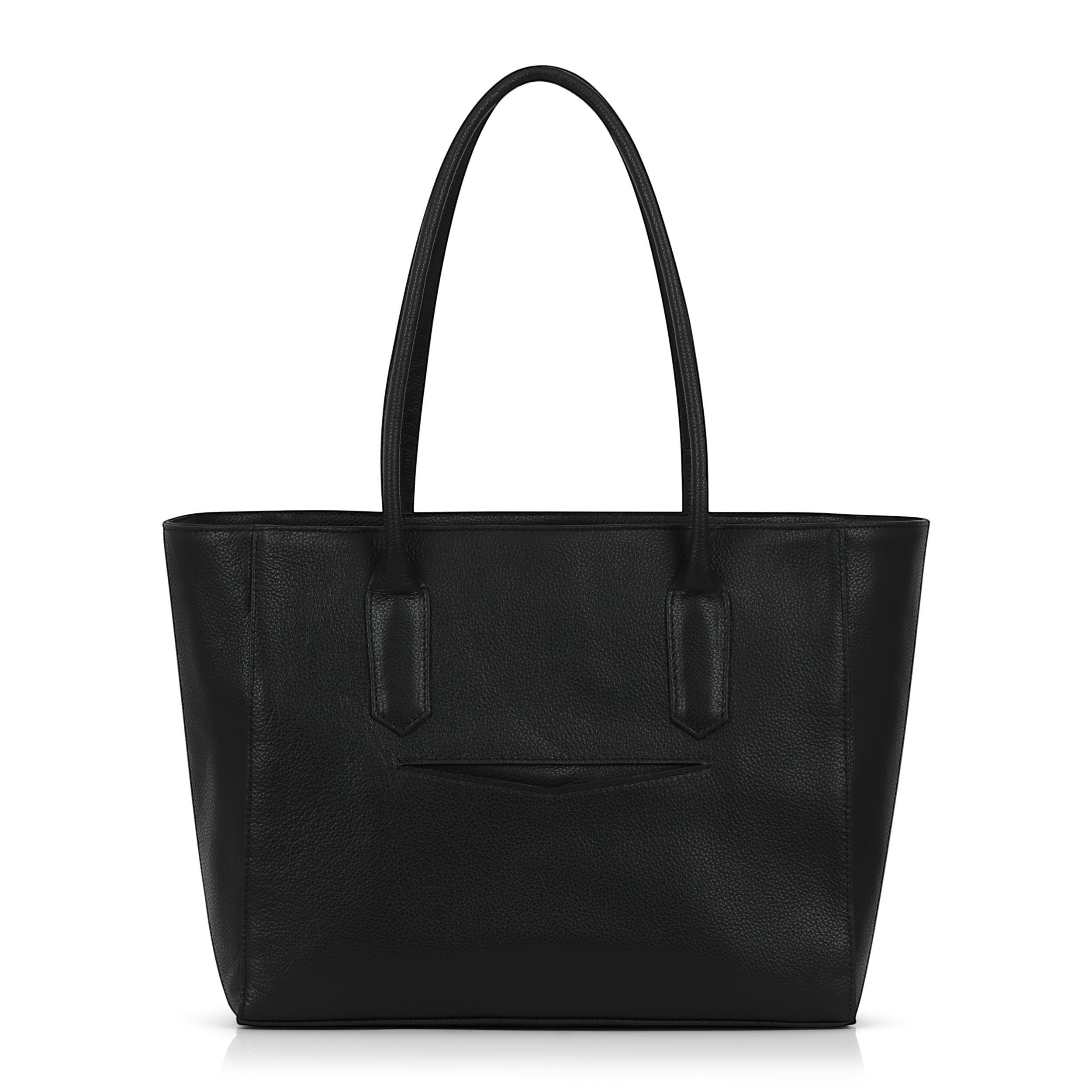 Luis Steven Medium Tote Pro 2.0 in black Italian pebble leather with a top zipper and structured professional design.