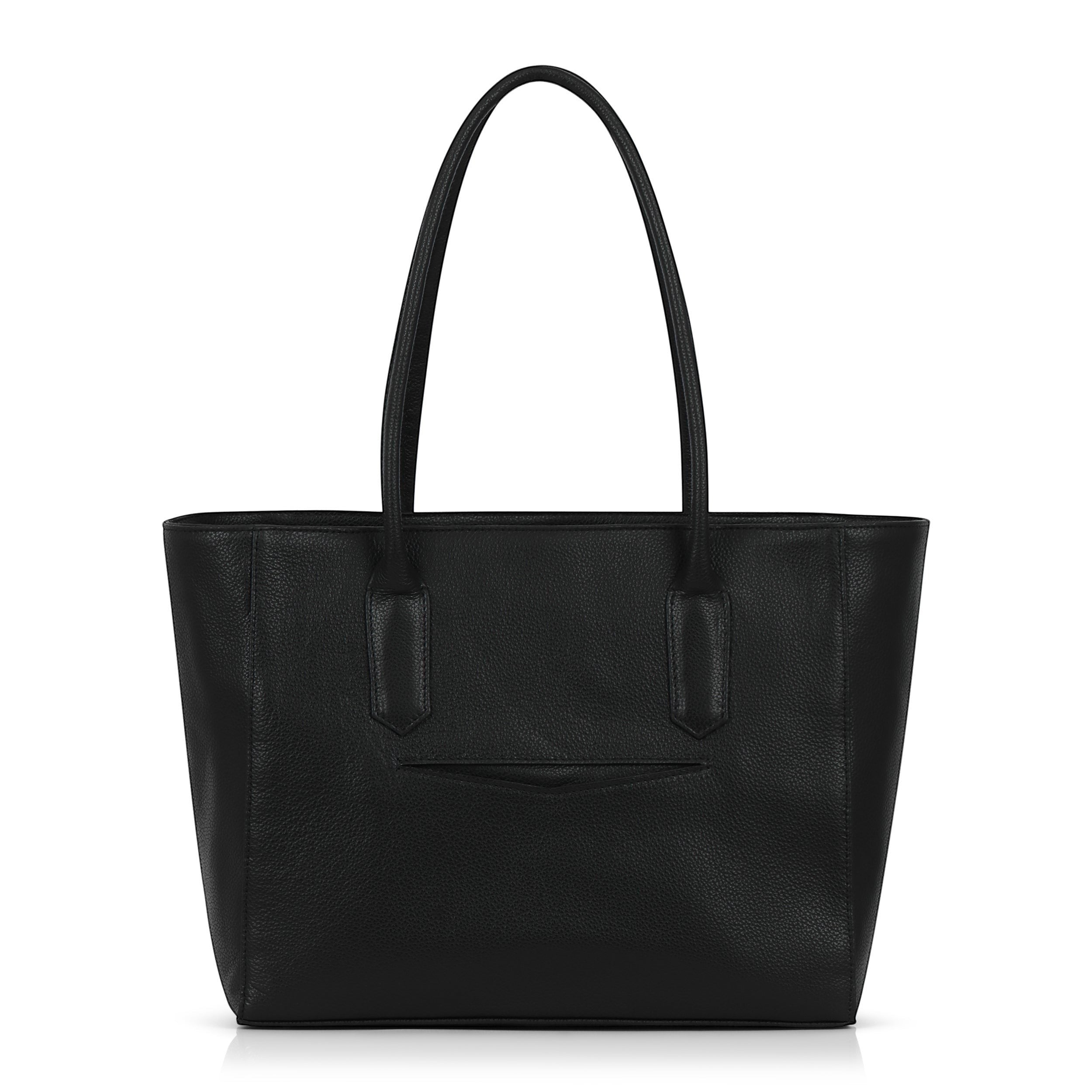 Luis Steven Medium Tote Pro 2.0 in black Italian pebble leather with top zipper and structured professional design