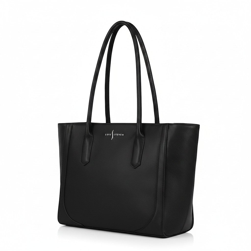 Luis Steven Medium Tote Pro 2.0 in black Italian pebble leather with top handles and a professional structured design.
