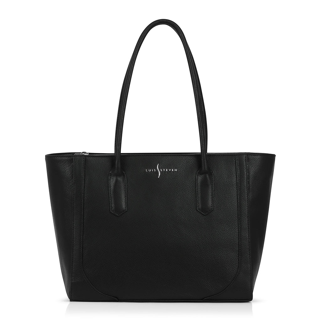 Luis Steven Medium Tote Pro 2.0 in black Italian pebble leather with top zipper and professional structured design