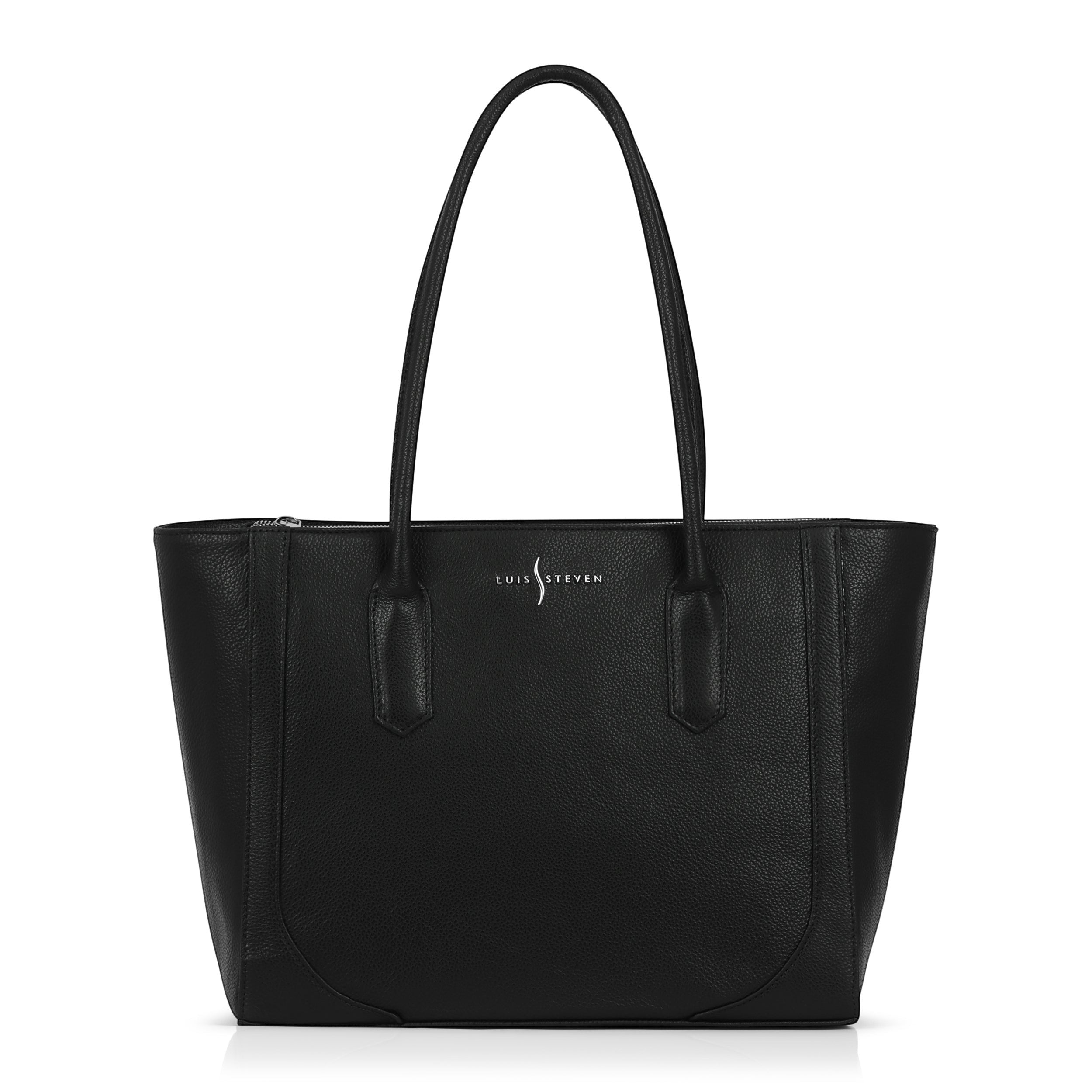 Luis Steven Medium Tote Pro 2.0 in black Italian pebble leather with top zipper and professional structured design