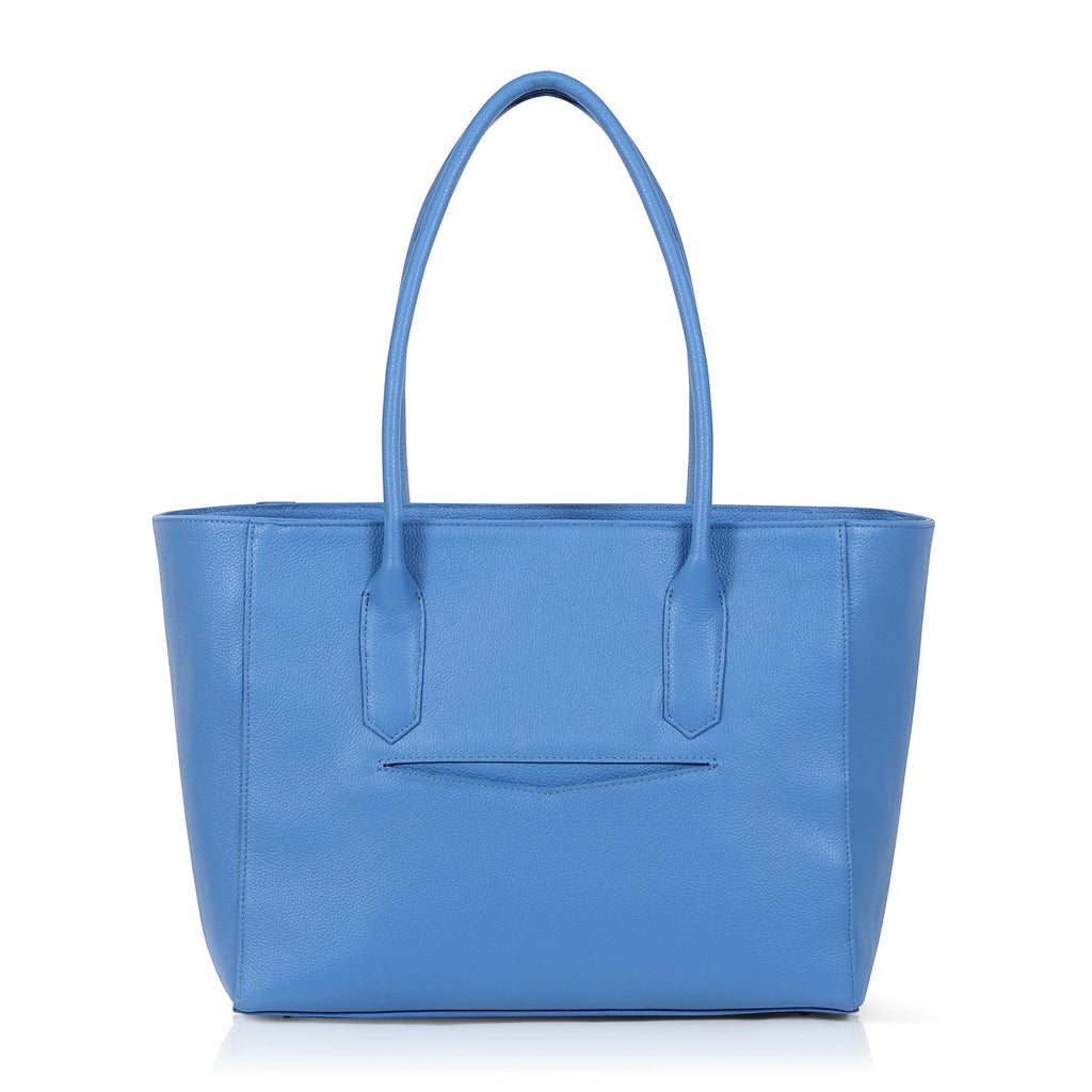 Luis Steven Large Tote Pro 2.0 in blue Italian pebble leather with top zipper closure and structured tote handles