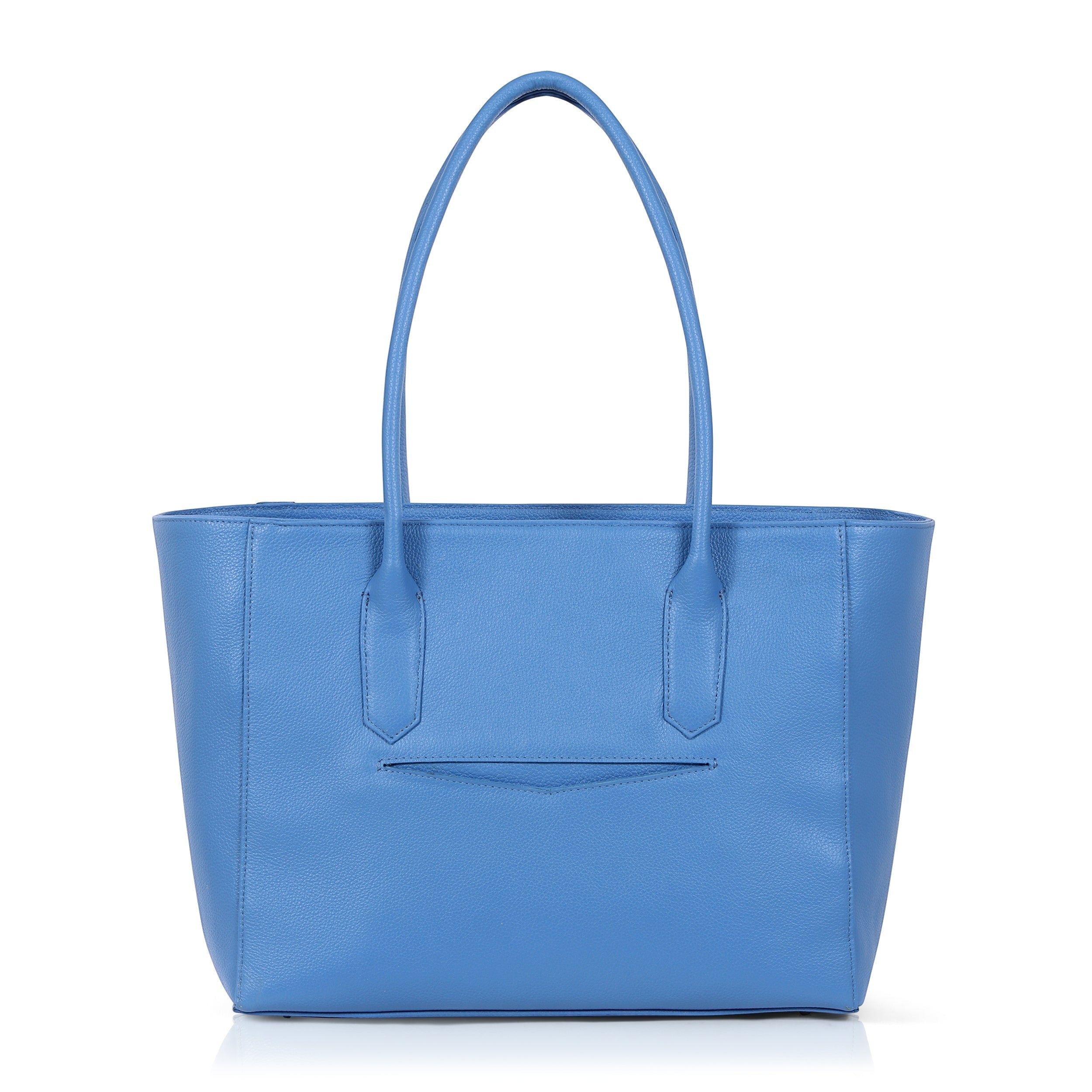 Luis Steven Large Tote Pro 2.0 in blue Italian pebble leather with top zipper closure and structured tote handles