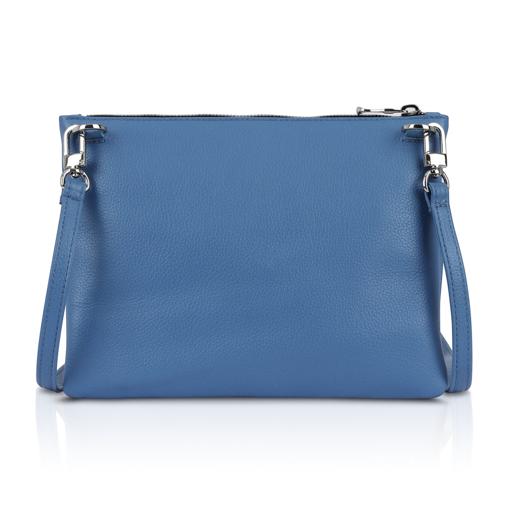 Luis Steven blue pebble leather crossbody pouch with silver hardware and detachable strap