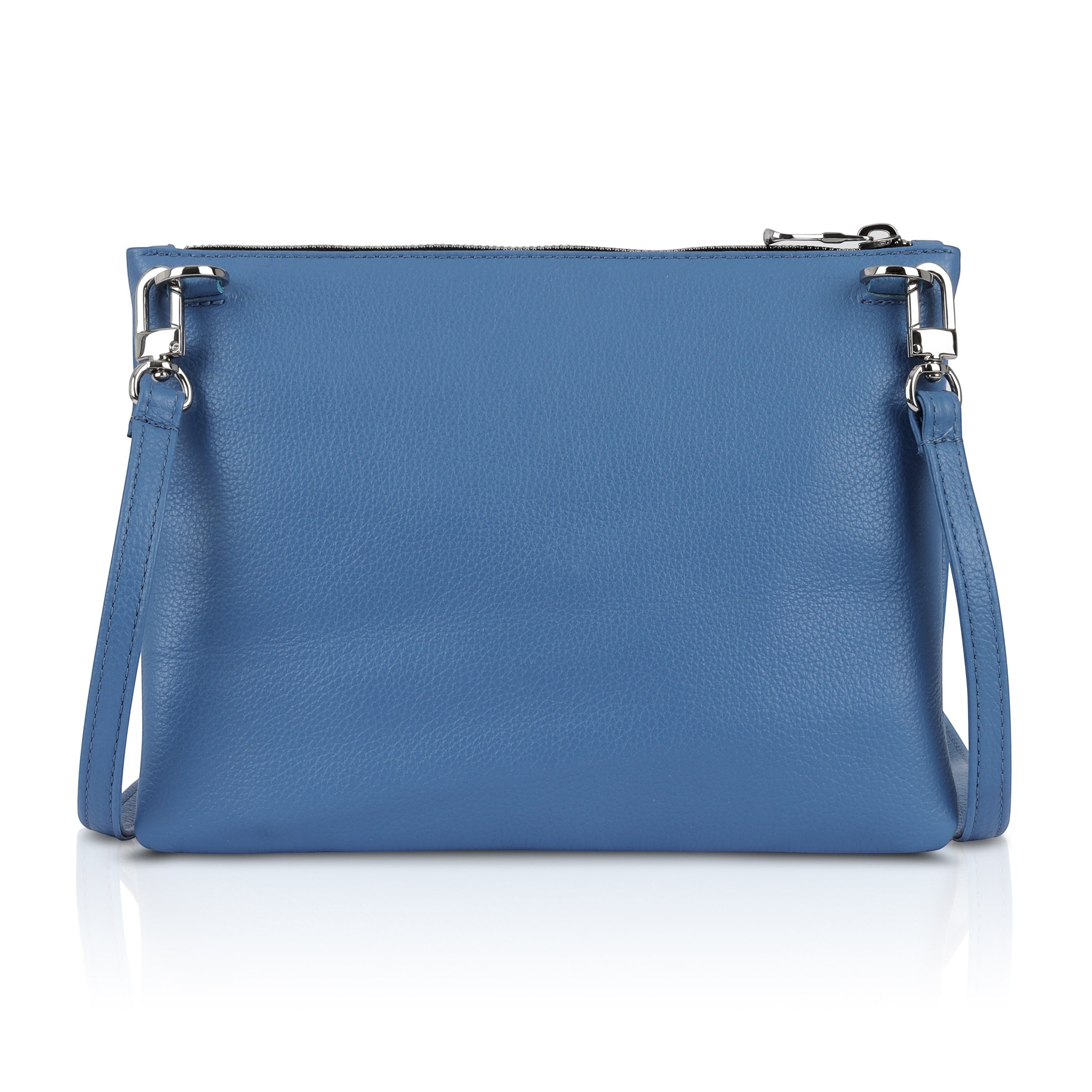 Luis Steven blue pebble leather crossbody pouch with silver hardware and detachable strap