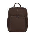 Luis Steven brown Italian pebble leather professional backpack with front zippered organizer and silver hardware