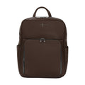 Luis Steven brown Italian pebble leather professional backpack with front zippered organizer and silver hardware