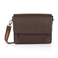 Luis Steven brown pebble leather slim messenger bag with adjustable strap and magnetic closure, fits 13" laptop.