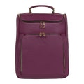 Luis Steven burgundy pebble leather laptop backpack with gold hardware and multiple zip pockets.