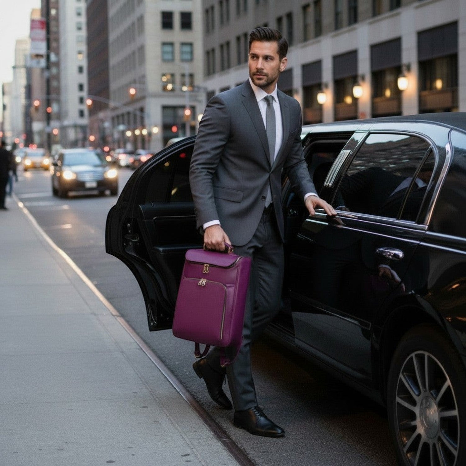 Luis Steven burgundy leather laptop backpack with briefcase style, gold hardware, and concealable straps.