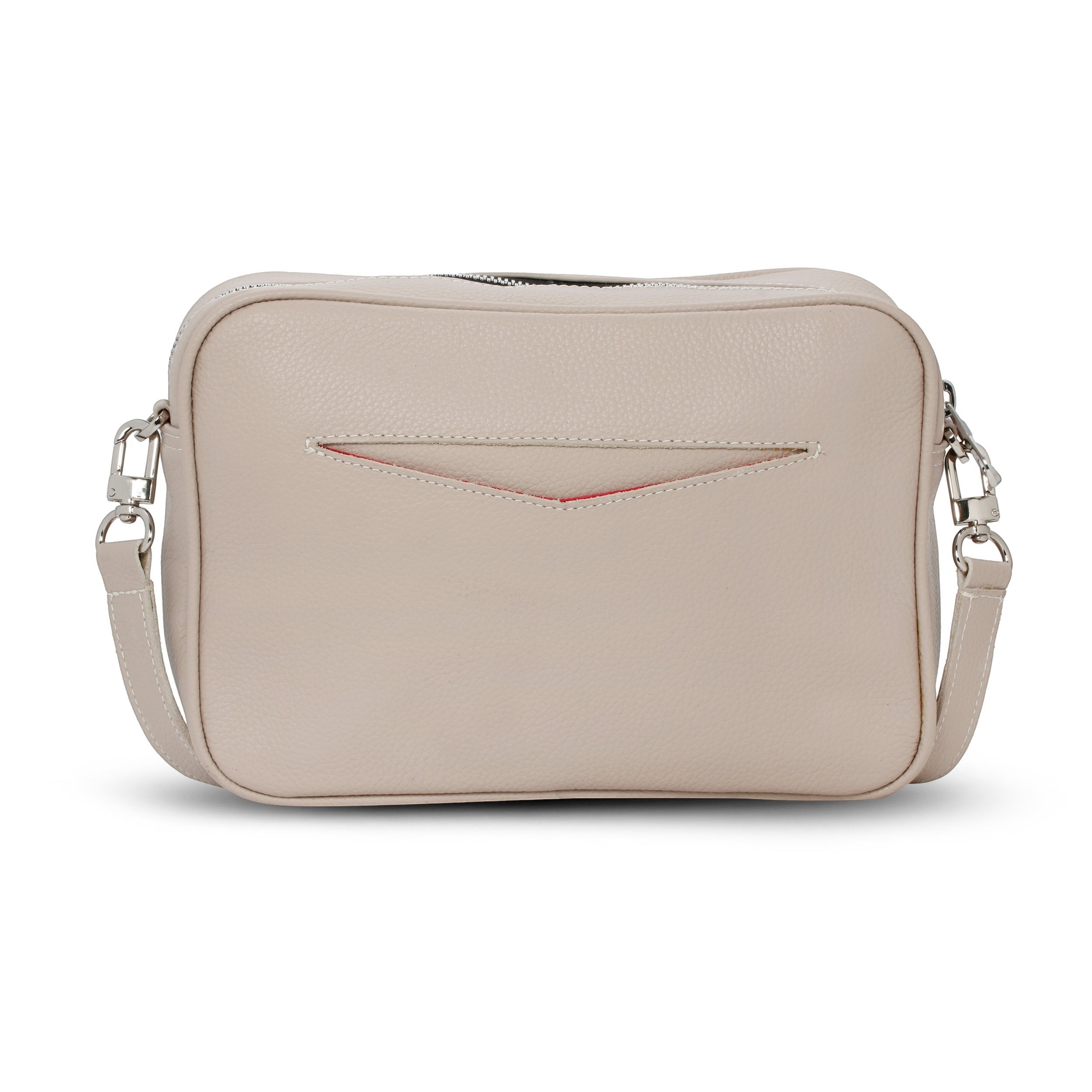 Luis Steven cream pebble leather crossbody camera bag with a back slip pocket and detachable strap