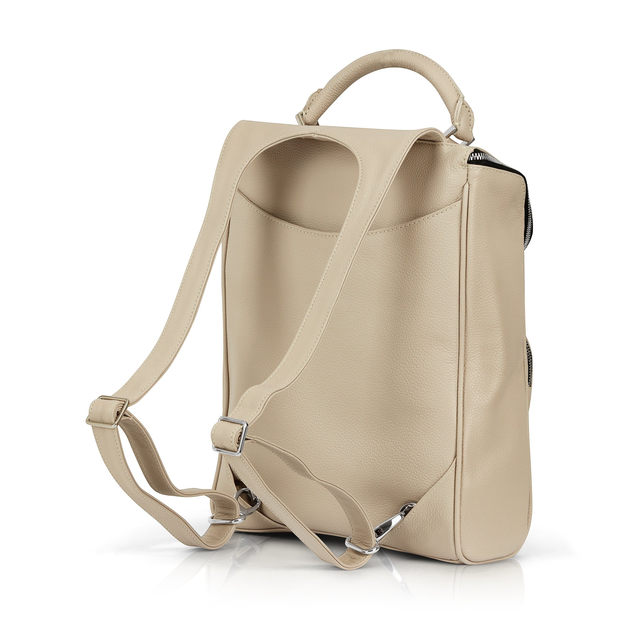 Luis Steven cream pebble leather laptop backpack with adjustable straps and nickel hardware in a vertical design
