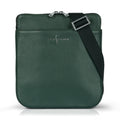 Luis Steven forest green pebble leather crossbody messenger bag with adjustable strap and exterior pockets.