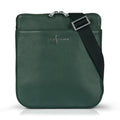 Luis Steven forest green pebble leather crossbody messenger bag with adjustable strap and exterior pockets.