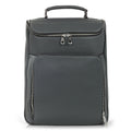 Luis Steven gray pebble leather laptop backpack with top handle, front organizer pockets, and concealable straps.