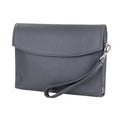 Luis Steven gray Italian pebble leather men's clutch with magnetic closure, nickel hardware, and detachable wristlet.