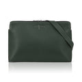 Luis Steven green Italian pebble leather laptop sleeve with detachable shoulder strap and silver hardware.