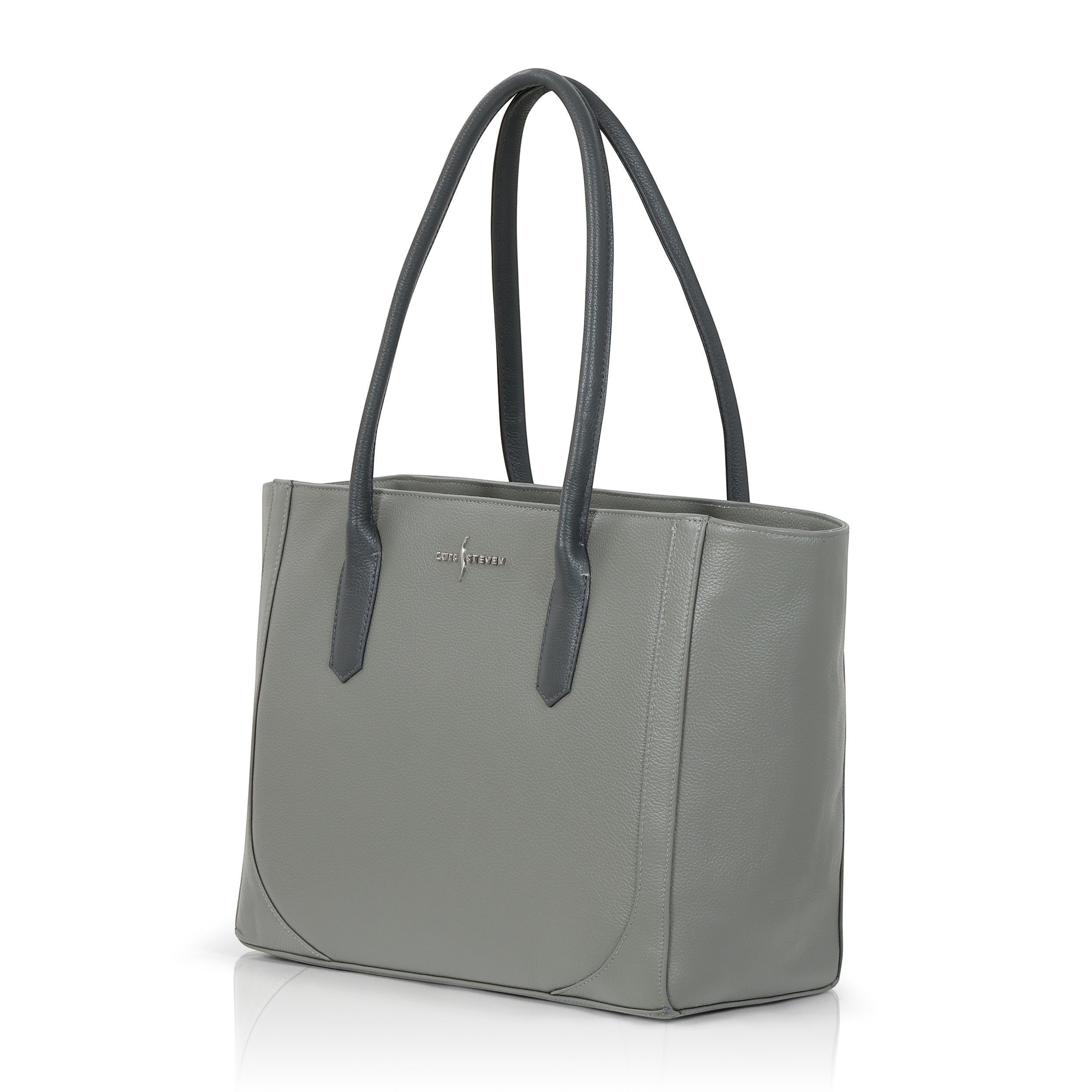 Luis Steven Large Tote Pro 2.0 in grey Italian pebble leather with dark grey handles and top zipper closure