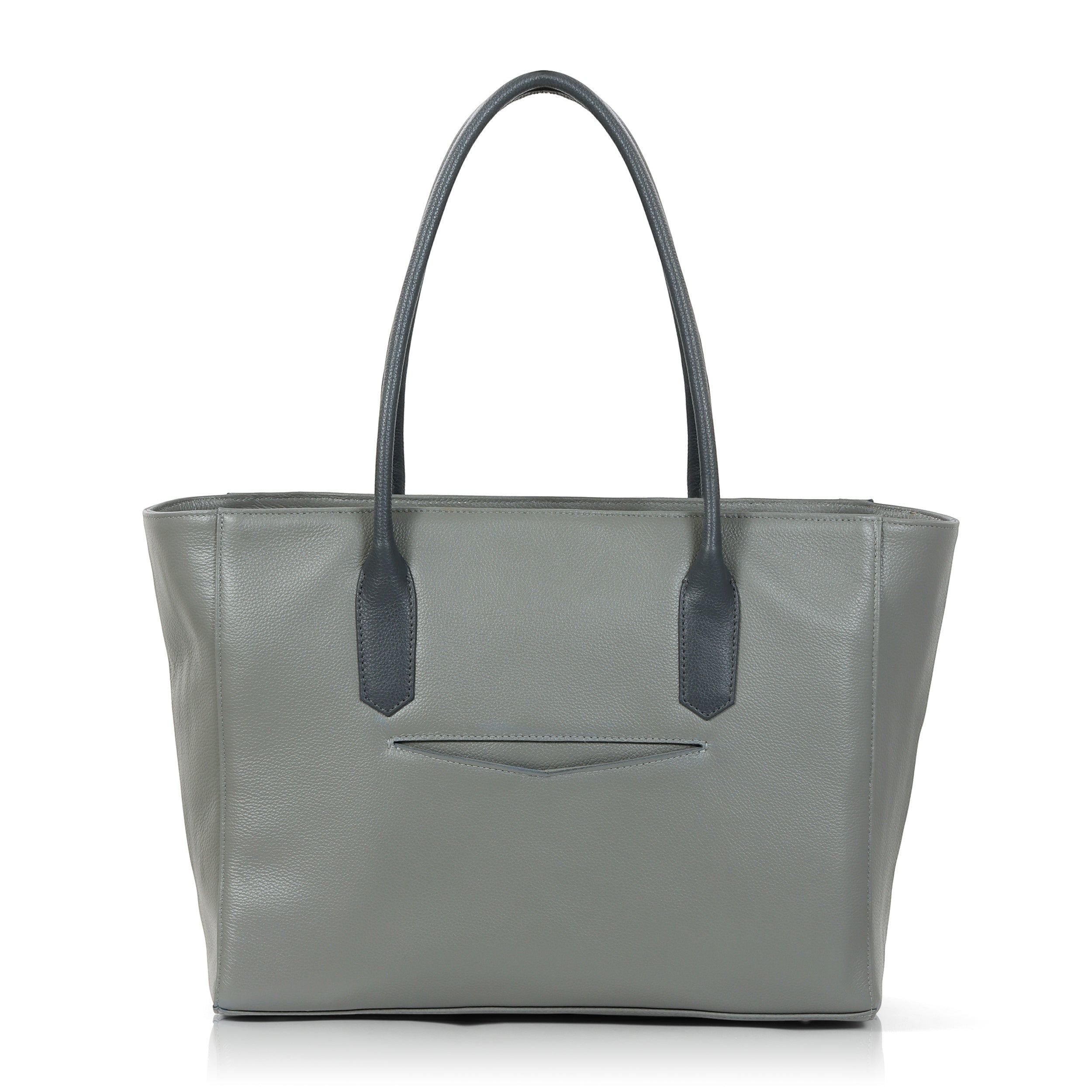 Luis Steven Large Tote Pro 2.0 in grey Italian pebble leather with dark grey handles and a back slip pocket