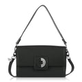 Luis Steven Kelly black pebble leather shoulder bag with a jeweled charm and convertible crossbody strap.