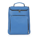 Luis Steven light blue pebble leather laptop backpack with top handle and front zip pocket. Fits up to 14.5" laptops.