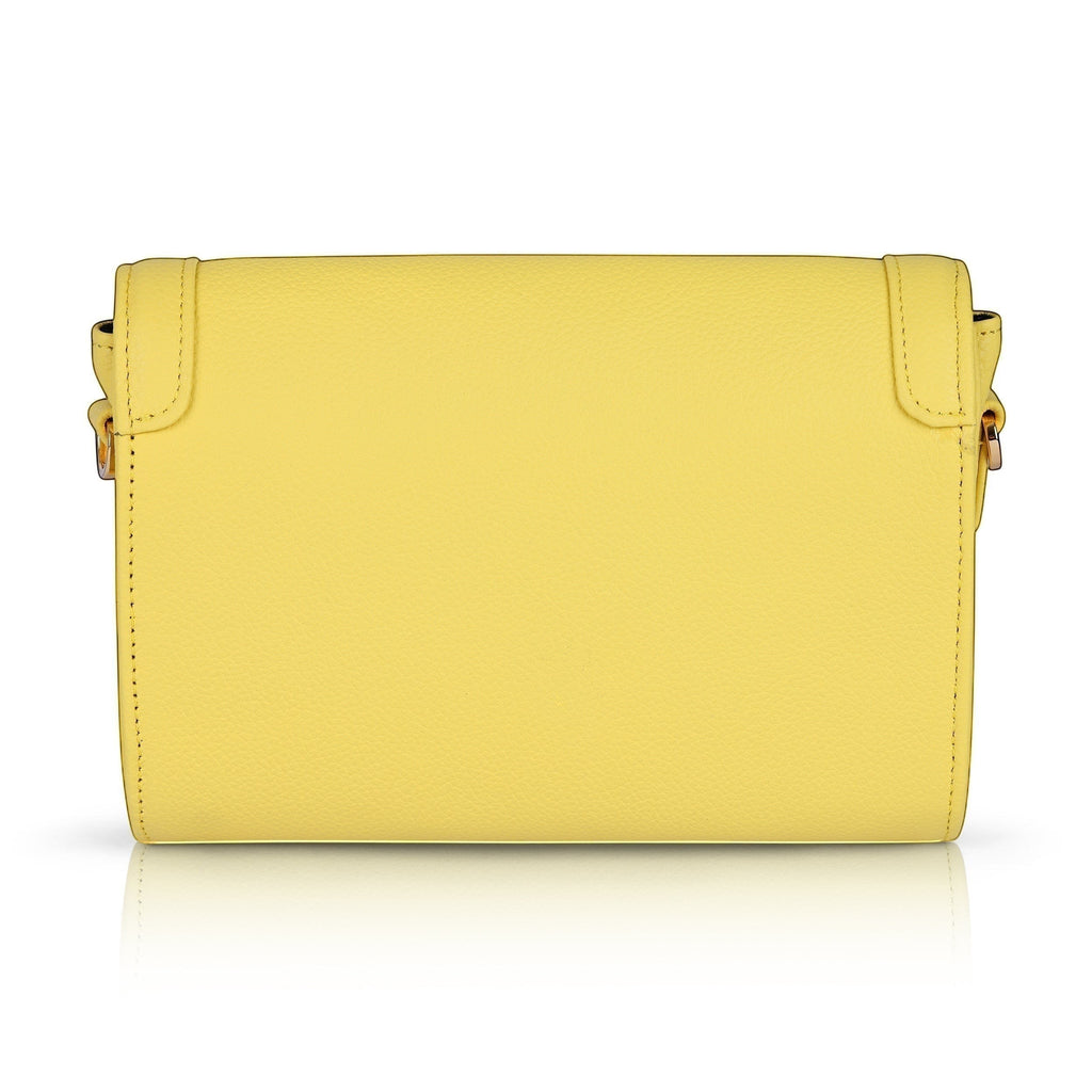 Luis Steven Charley crossbody bag in lime pebble leather with gold hardware and magnetic closure.