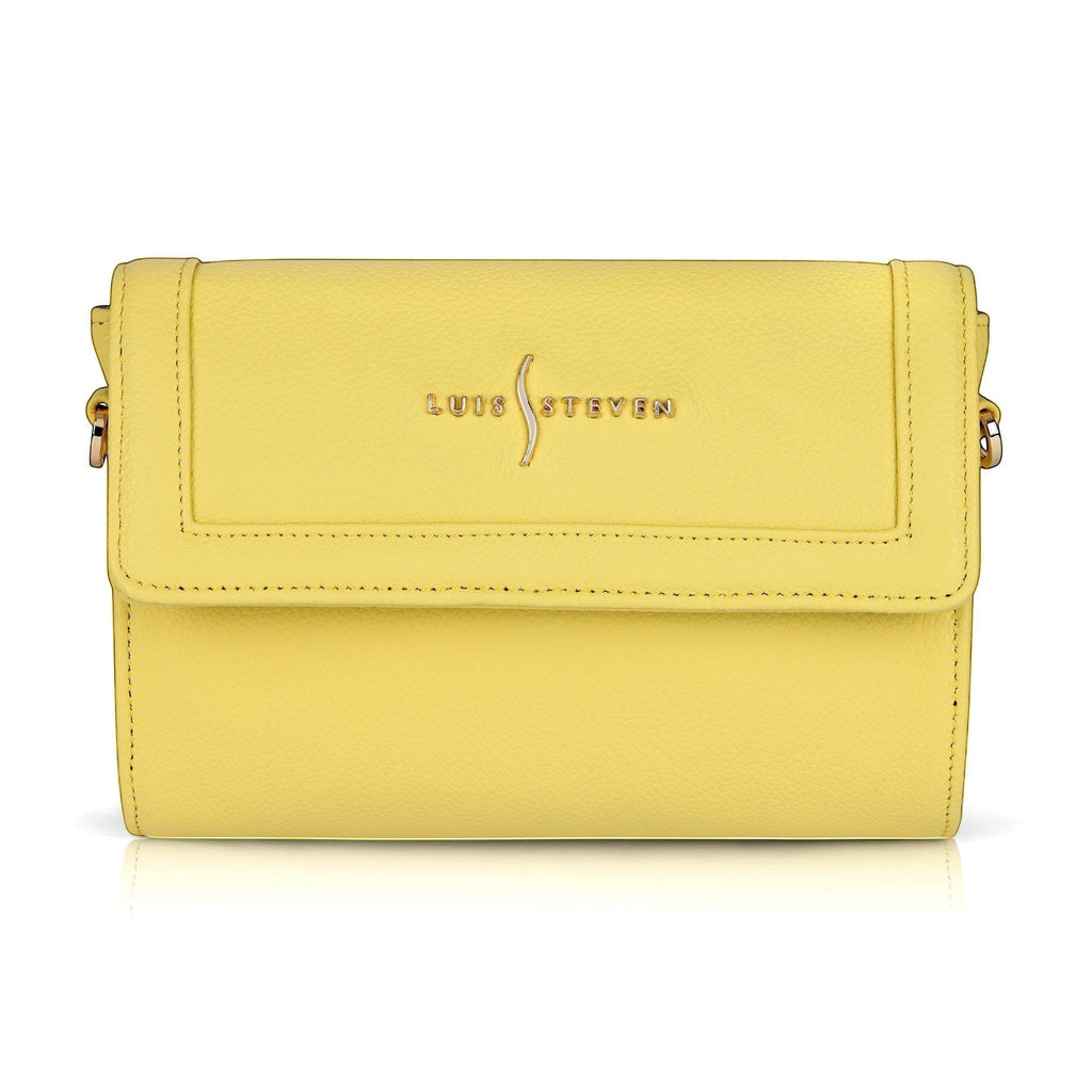 Luis Steven lime pebble leather Charley crossbody bag with gold hardware and magnetic closure.
