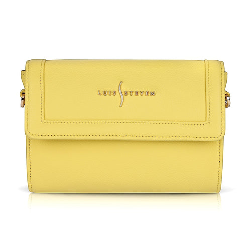 Luis Steven lime pebble leather Charley crossbody bag with gold hardware and magnetic closure.