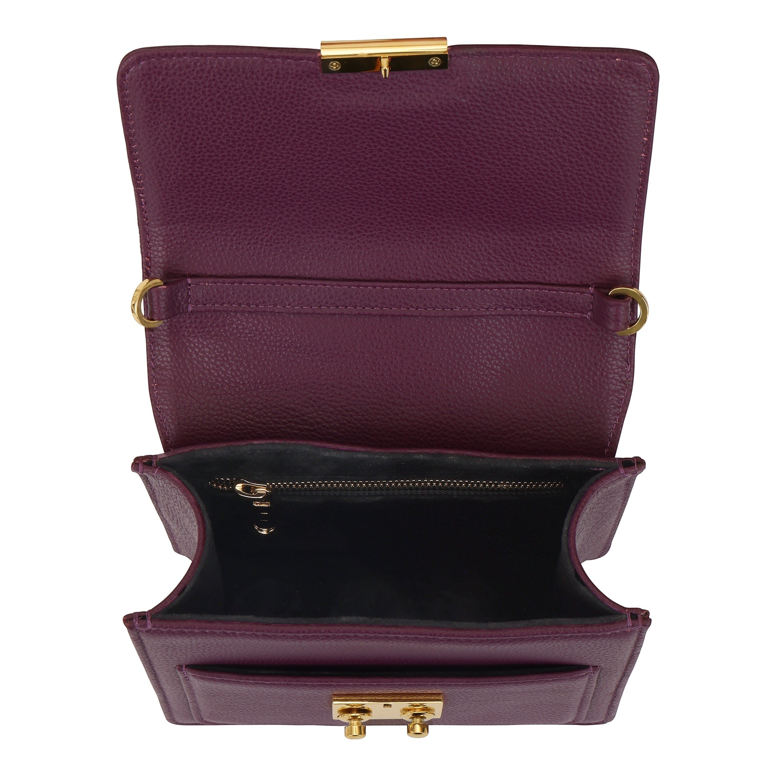 Luis Steven Madie small burgundy pebble leather top handle bag with gold hardware and lock closure.