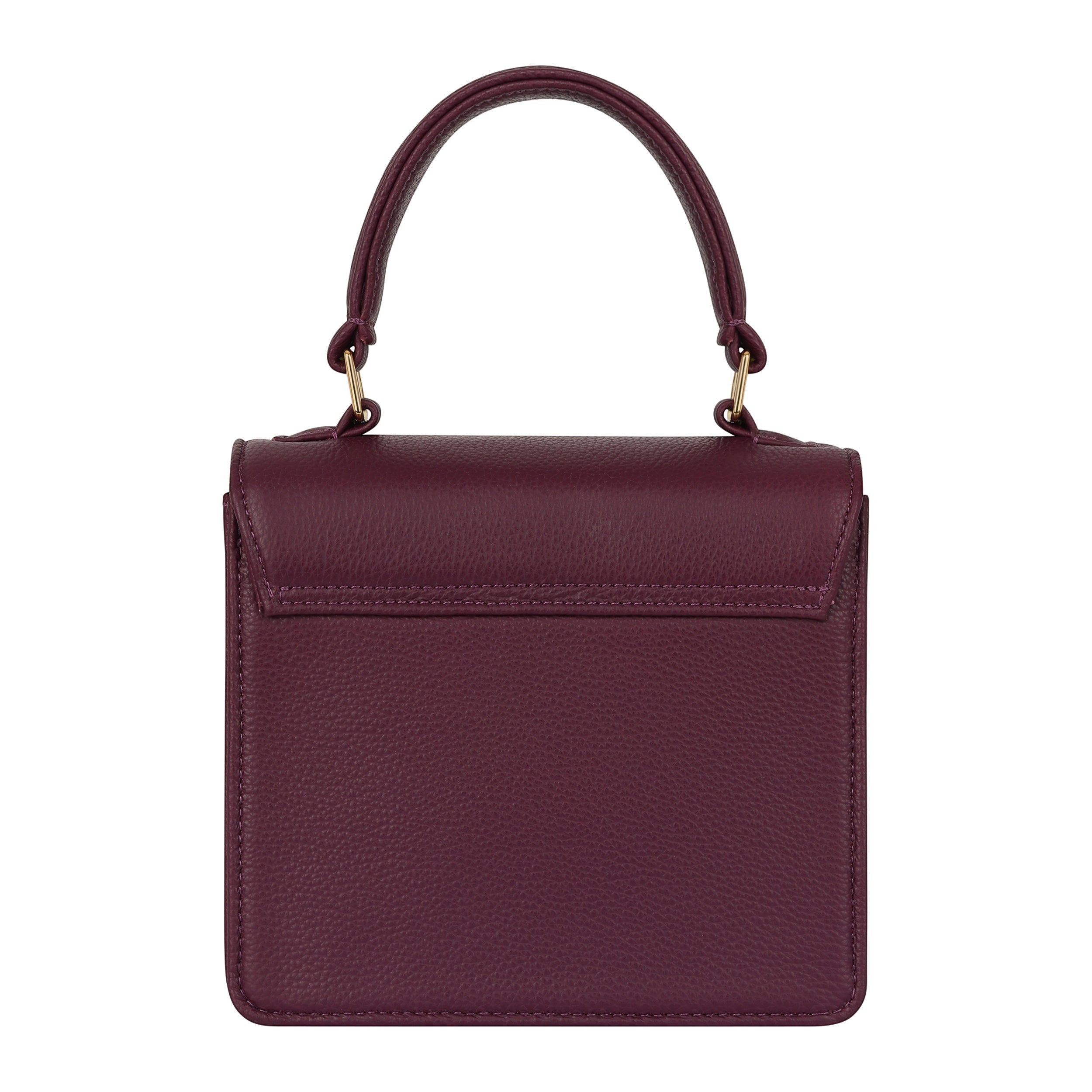 Luis Steven Madie burgundy pebble leather small top handle bag with gold hardware and lock closure.
