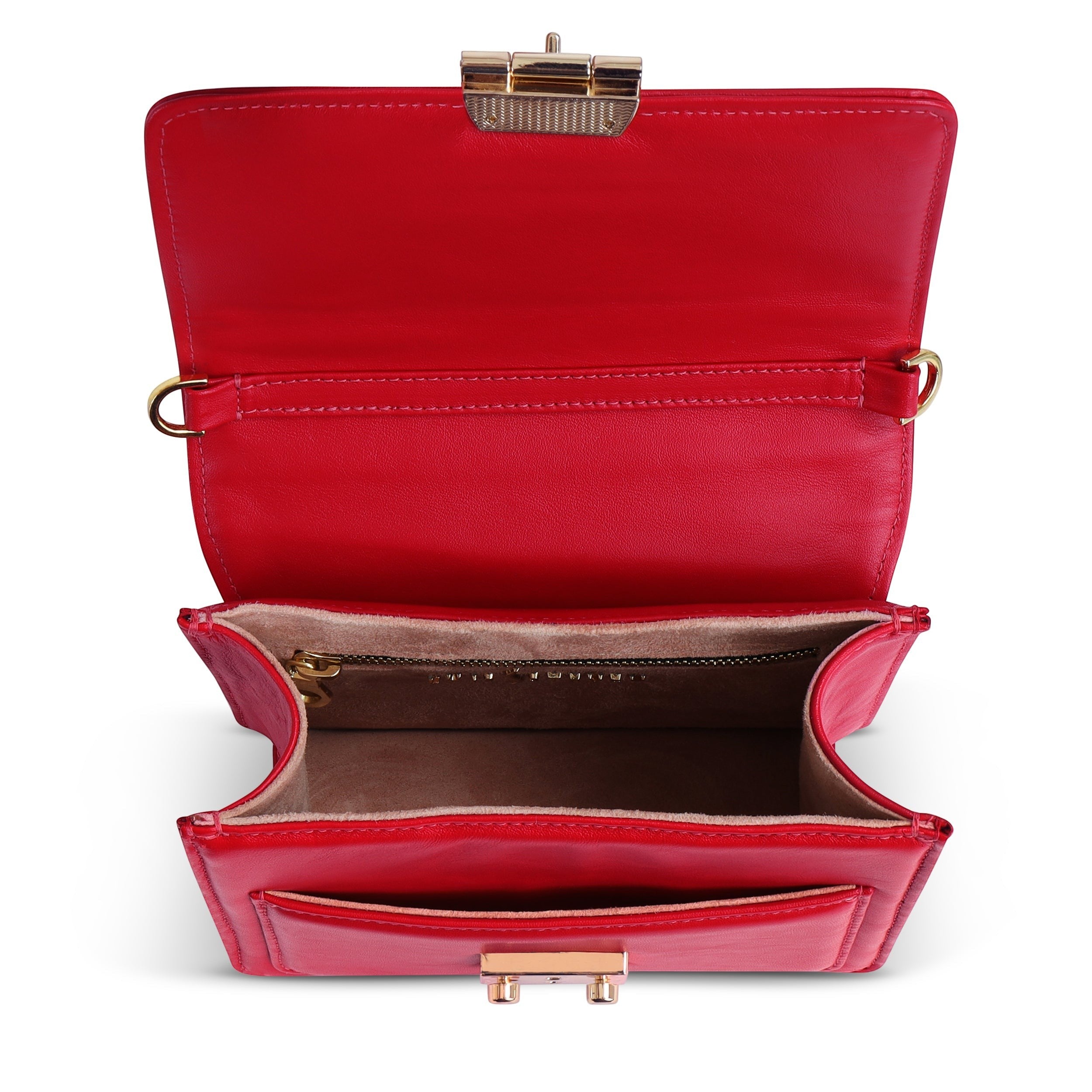 Luis Steven Madie small red nappa leather top handle bag with gold hardware and open suede interior