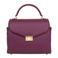 Luis Steven Maxine burgundy pebble leather top handle bag with gold hardware and front lock closure